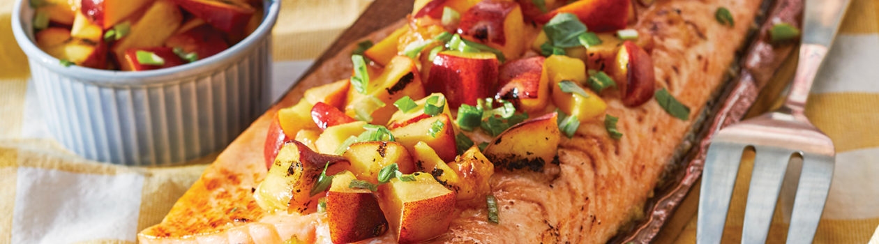 Grilled peaches & planked salmon