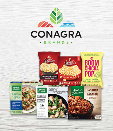Assorted products arranged together, with Conagra Brands logo.